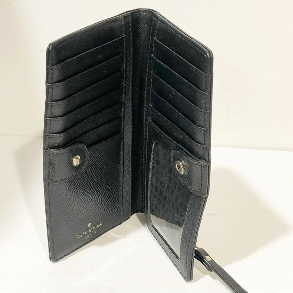Kate‎ Spade Stacy Women's Black Saffiano leather wallet Snap Closure Multi Card